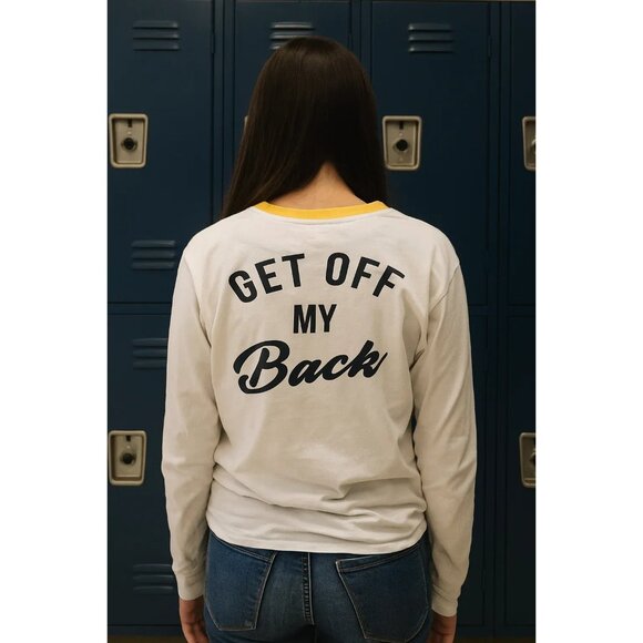 Rebellious One Get Off My Back Long Sleeve Tee White Yellow Small - Picture 2 of 7